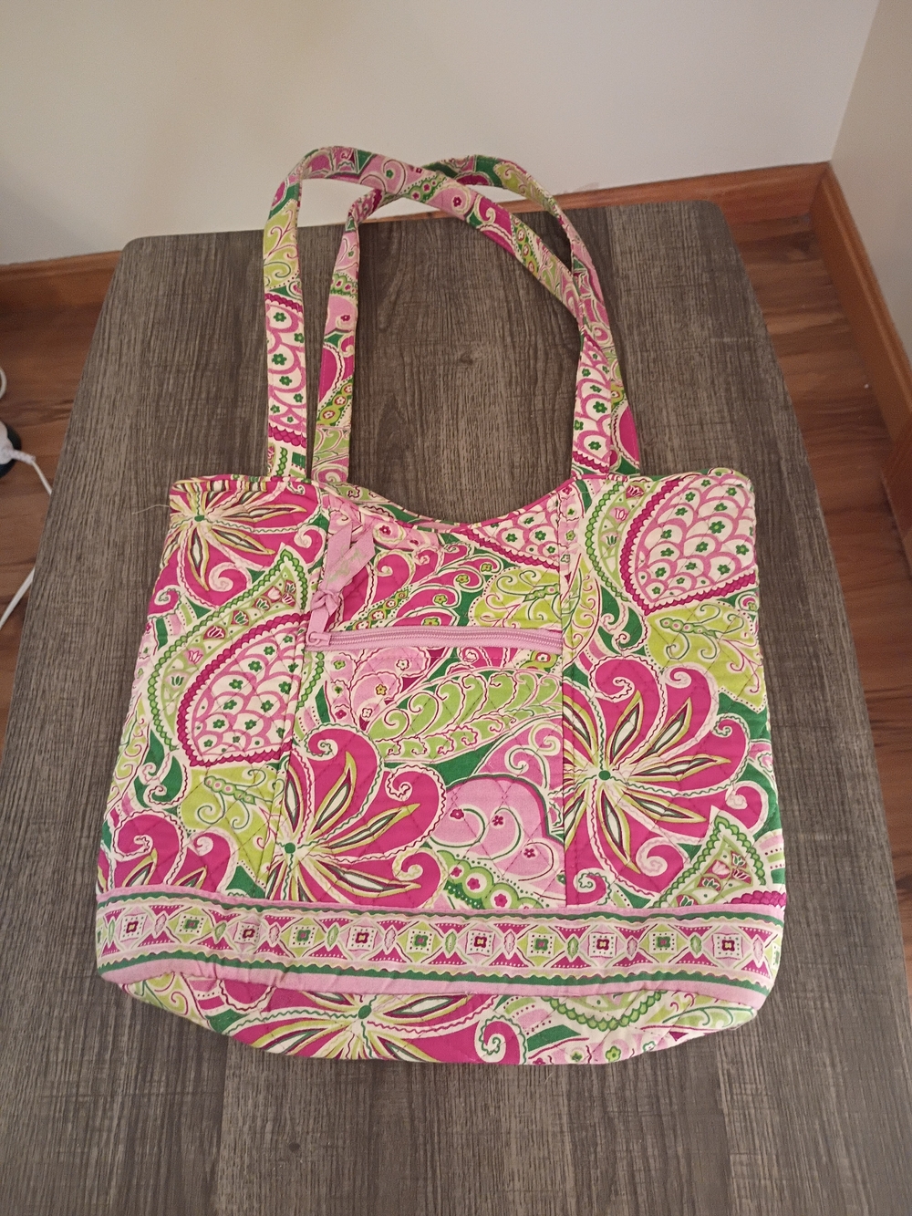 Vera Bradley Pink and Green Paisley Quilted Tote